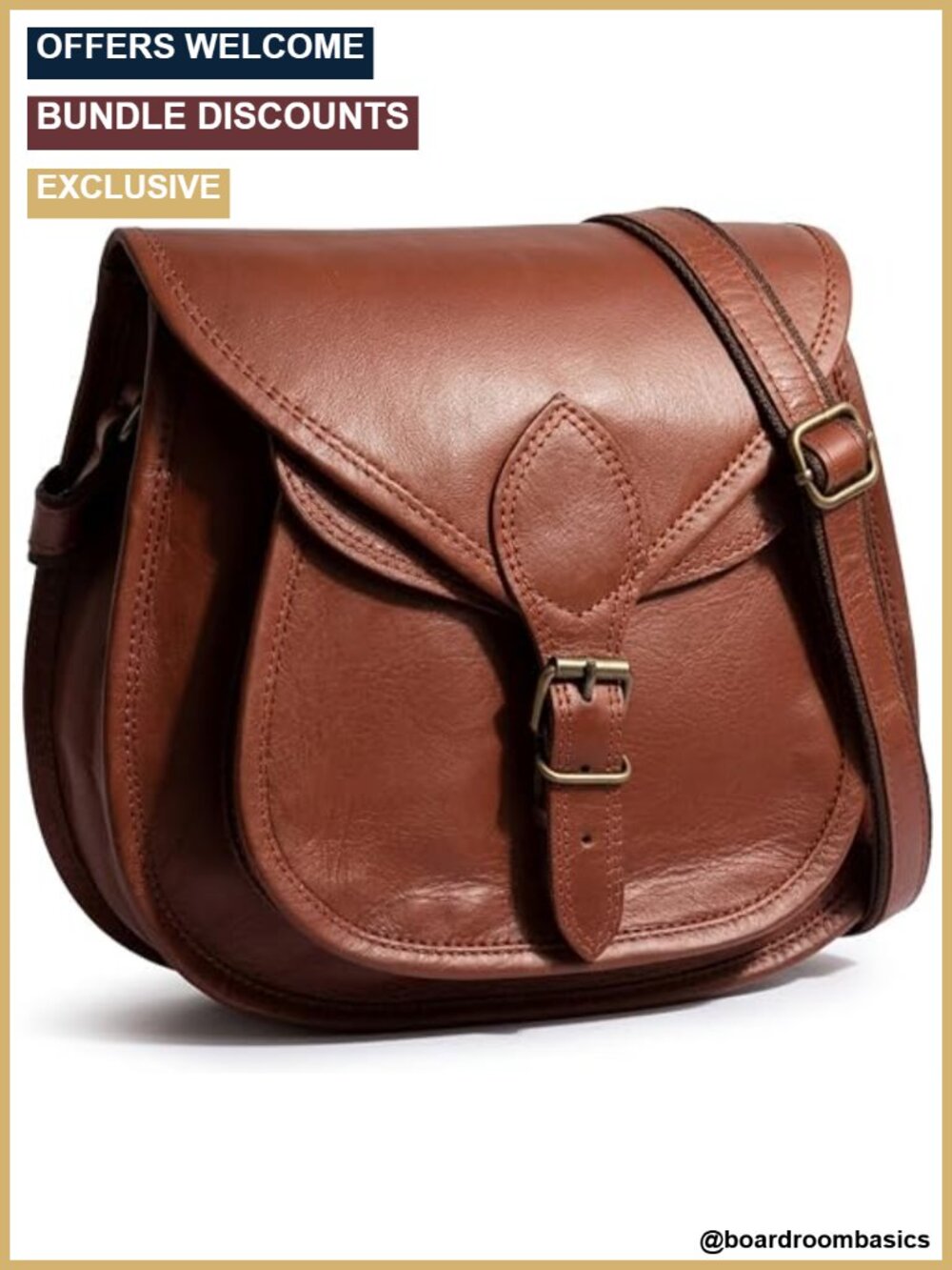 Full-Grain Goat Leather Crossbody Bag Saddle Purse Travel Satchel